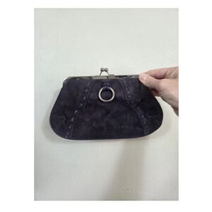 CJ Banks Purple Suede Kiss Lock Clutch Silver Hardware
